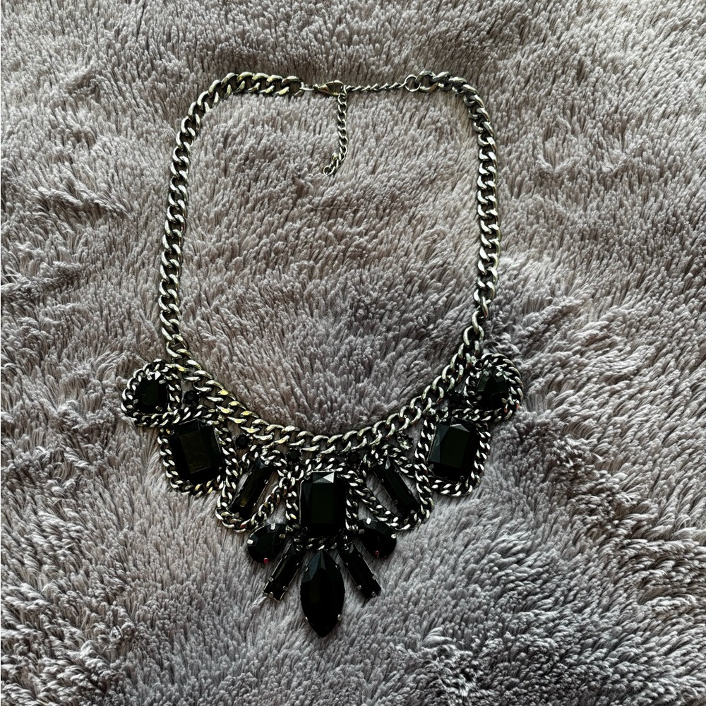 Statement Silver and Black Necklace